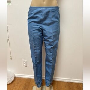Oscar De La Renta Blue Silk Cotton Blend Beaded Pants Size 12